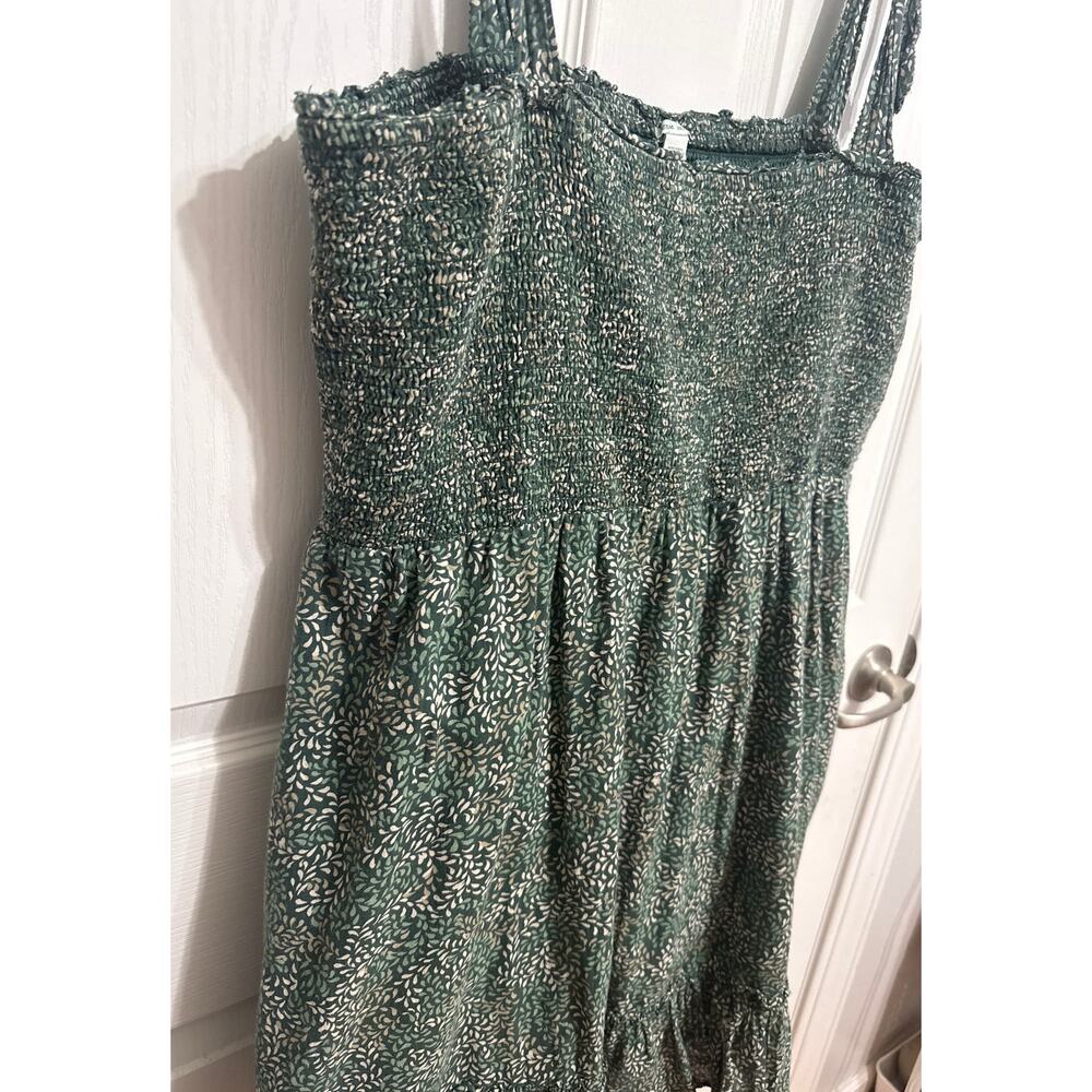 Aerie Green Floral Smocked Mini Dress Shoulder Ties Ruffled Hem Size XL - Picture 5 of 11